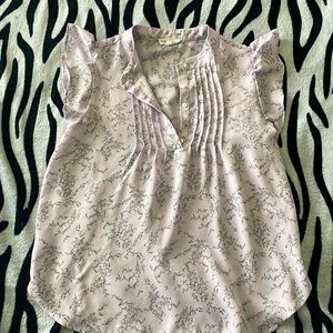 Lavender blouse, with bottoms, and mini side slits